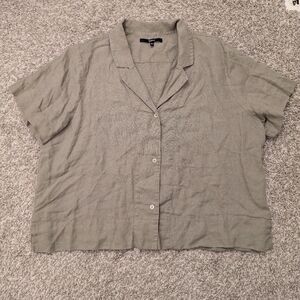 Quince European Linen Olive Green Button Up Shirt Women's XL